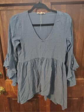 Indigo Thread Blue Babydoll Blouse Size Medium